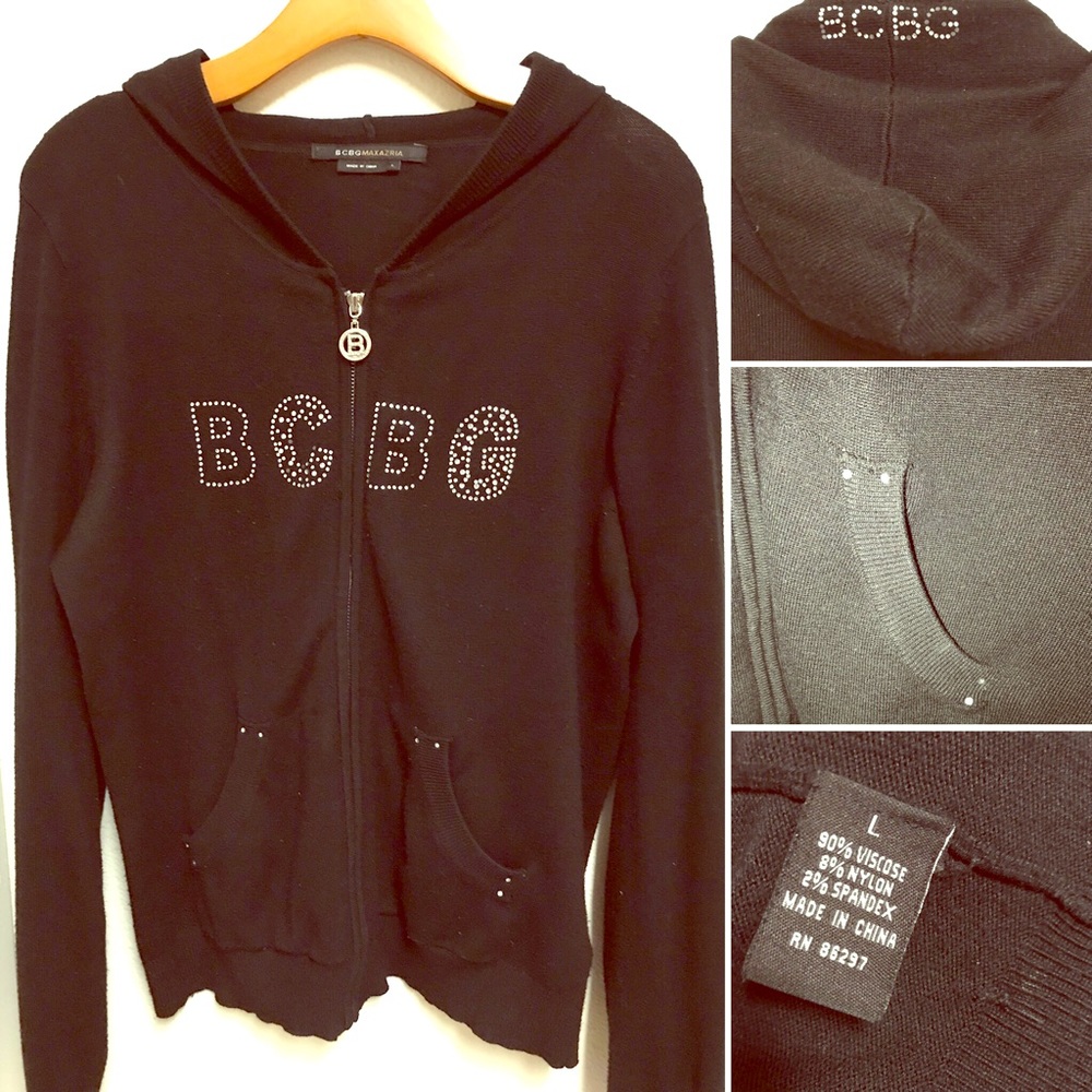 BCBG MAXZARIA Black Glitter Logo Cardigan Sweater